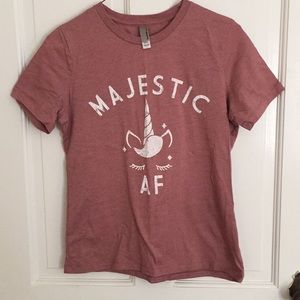 Pink t shirt, “majestic AF”